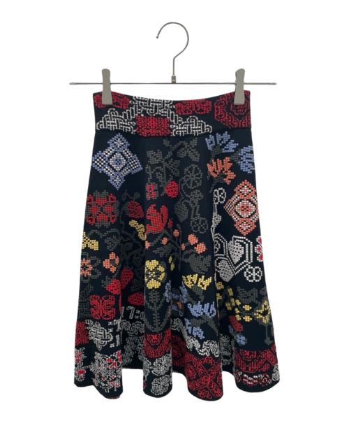 ALEXANDER McQUEEN（アレキサンダーマックイーン）ALEXANDER McQUEEN (アレキサンダーマックイーン) 刺繍デザインニットスカート ブラック サイズ:XSの古着・服飾アイテム