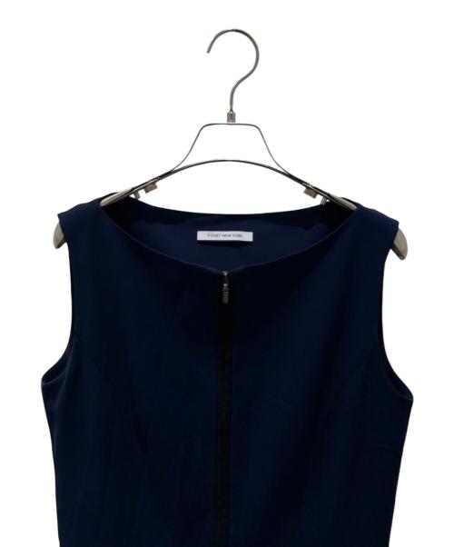 FOXEY NEWYORK（フォクシーニューヨーク）FOXEY NEWYORK (フォクシーニューヨーク) ジップアップ バイカラー ノースリーブ ミディアム フレア ワンピース ネイビー サイズ:40の古着・服飾アイテム