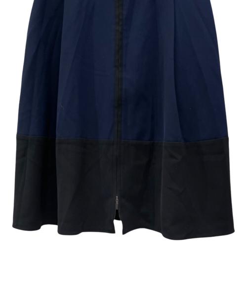 FOXEY NEWYORK（フォクシーニューヨーク）FOXEY NEWYORK (フォクシーニューヨーク) ジップアップ バイカラー ノースリーブ ミディアム フレア ワンピース ネイビー サイズ:40の古着・服飾アイテム