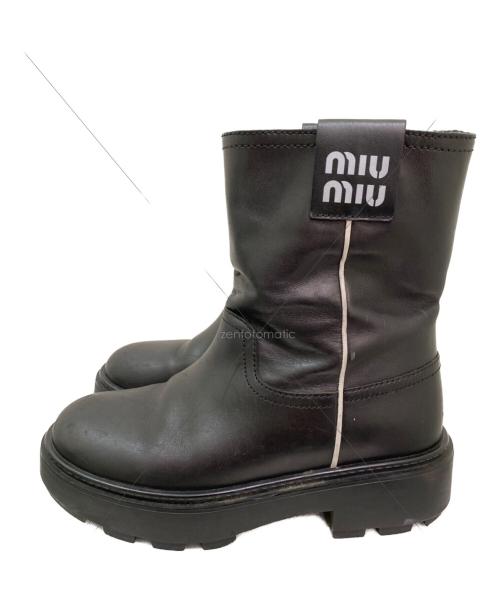 MIU MIU（ミュウミュウ）MIU MIU (ミュウミュウ) レザーバイカーブーツ ブラック サイズ:35の古着・服飾アイテム