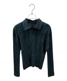 PLEATS PLEASE（プリーツプリーズ）の古着「プリーツカーディガン」｜グリーン