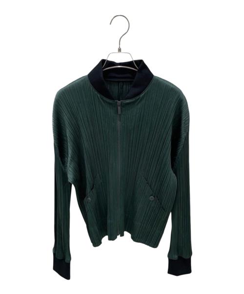 PLEATS PLEASE（プリーツプリーズ）PLEATS PLEASE (プリーツプリーズ) プリーツジップブルゾン グリーン サイズ:3 未使用品の古着・服飾アイテム