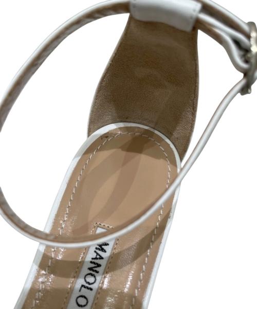 Manolo Blahnik（マノロブラニク）Manolo Blahnik (マノロブラニク) アンクルストラップレザーサンダル/レザーサンダル/ストラップサンダル/ヒールサンダル ホワイト サイズ:23.5の古着・服飾アイテム