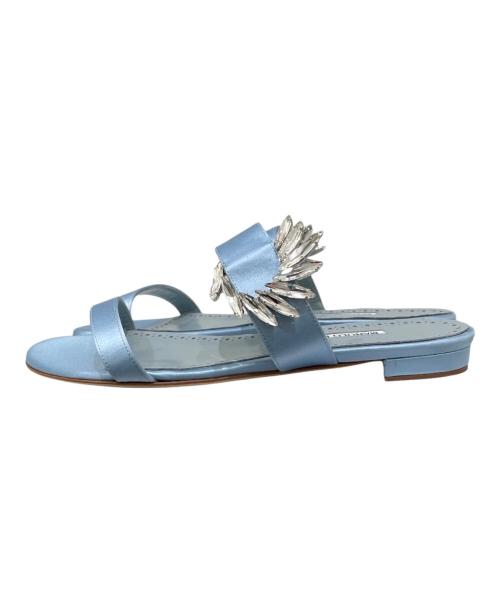 Manolo Blahnik（マノロ ブラニク）Manolo Blahnik (マノロ ブラニク) クリスタル フラットサンダル スカイブルー サイズ:24の古着・服飾アイテム