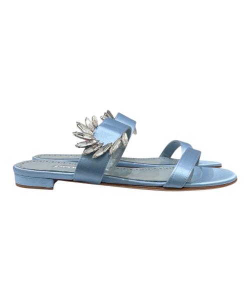 Manolo Blahnik（マノロ ブラニク）Manolo Blahnik (マノロ ブラニク) クリスタル フラットサンダル スカイブルー サイズ:24の古着・服飾アイテム