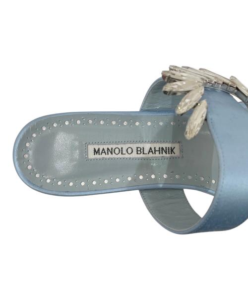 Manolo Blahnik（マノロ ブラニク）Manolo Blahnik (マノロ ブラニク) クリスタル フラットサンダル スカイブルー サイズ:24の古着・服飾アイテム