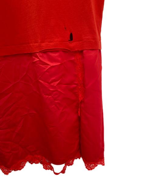 BALENCIAGA（バレンシアガ）BALENCIAGA (バレンシアガ) 21AW レースデザイン キャンペーンロゴ半袖Tシャツ ワンピース レッド サイズ:XSの古着・服飾アイテム