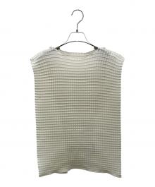 ISSEY MIYAKE（イッセイミヤケ）の古着「ワッフル ノースリーブ ブラウス」｜アイボリー