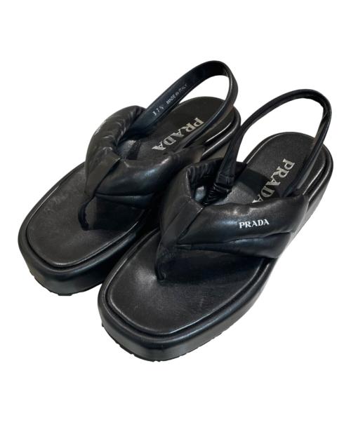 PRADA（プラダ）PRADA (プラダ) ロゴ プラットフォーム スリングバック サンダル ブラック サイズ:37 1/2の古着・服飾アイテム