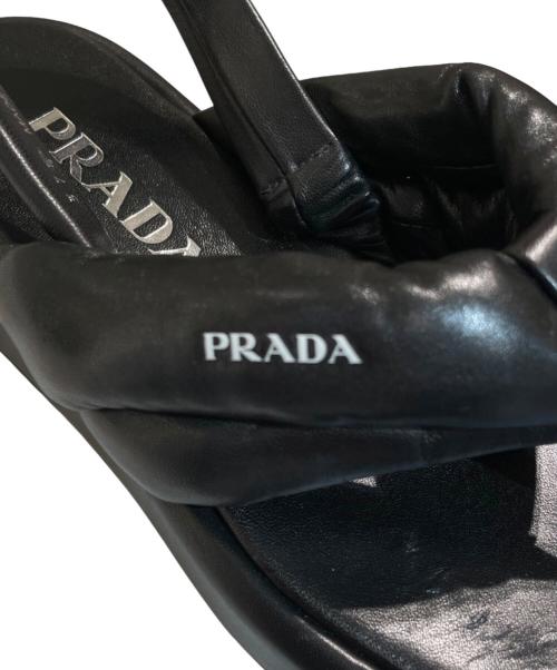 PRADA（プラダ）PRADA (プラダ) ロゴ プラットフォーム スリングバック サンダル ブラック サイズ:37 1/2の古着・服飾アイテム