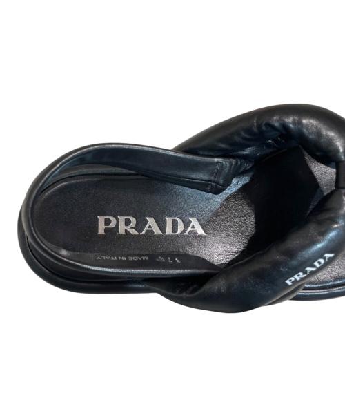 PRADA（プラダ）PRADA (プラダ) ロゴ プラットフォーム スリングバック サンダル ブラック サイズ:37 1/2の古着・服飾アイテム