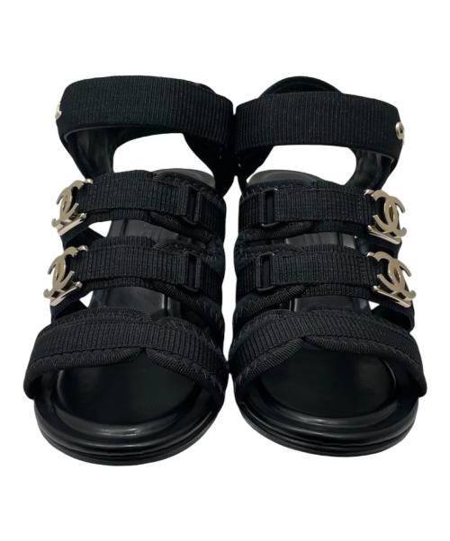 CHANEL（シャネル）CHANEL (シャネル) ココマーク・ロゴ・テープストラップ サンダル ブラック サイズ:36　1/2の古着・服飾アイテム