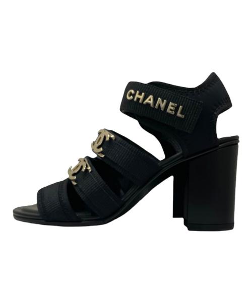 CHANEL（シャネル）CHANEL (シャネル) ココマーク・ロゴ・テープストラップ サンダル ブラック サイズ:36　1/2の古着・服飾アイテム