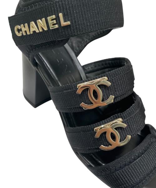 CHANEL（シャネル）CHANEL (シャネル) ココマーク・ロゴ・テープストラップ サンダル ブラック サイズ:36　1/2の古着・服飾アイテム