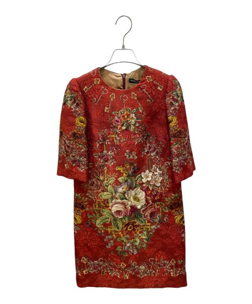 DOLCE & GABBANA（ドルチェ＆ガッバーナ）DOLCE & GABBANA (ドルチェ＆ガッバーナ) Keys and Roses Print Dress レッド サイズ:38 未使用品の古着・服飾アイテム