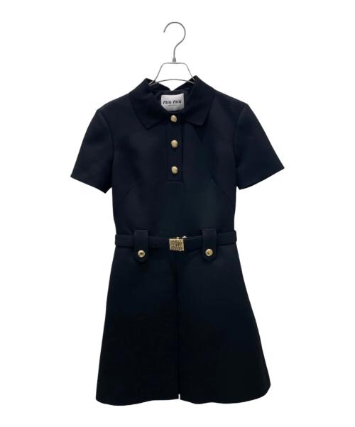 MIU MIU（ミュウミュウ）MIU MIU (ミュウミュウ) ロゴベルトドレス ブラック サイズ:36の古着・服飾アイテム
