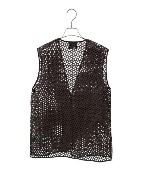 Conte（コンテ）Conte (コンテ) エンブロイダリー レースディープVネックベスト ブラウン サイズ:Freeの古着・服飾アイテム