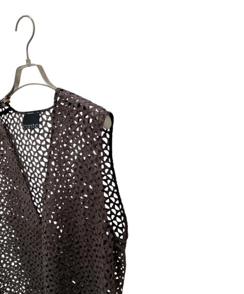 Conte（コンテ）Conte (コンテ) エンブロイダリー レースディープVネックベスト ブラウン サイズ:Freeの古着・服飾アイテム