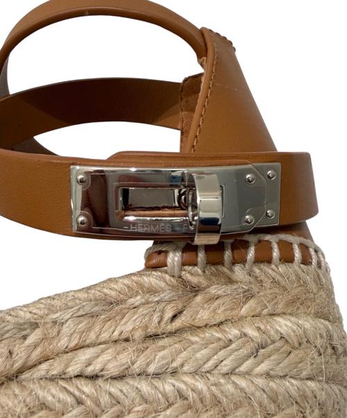 HERMES（エルメス）HERMES (エルメス) エスパドリーユ 『ティヴォリ』ケリーバックル スカイブルー×ブラウン サイズ:35の古着・服飾アイテム