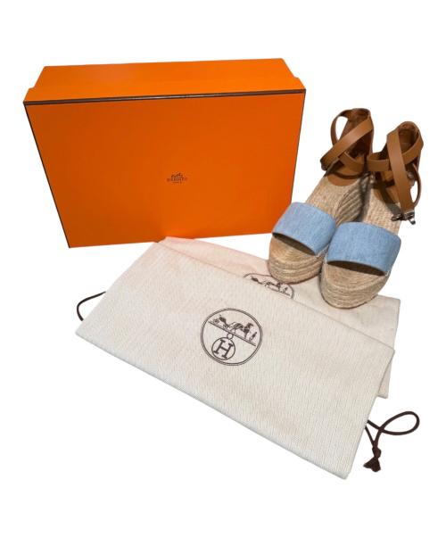 HERMES（エルメス）HERMES (エルメス) エスパドリーユ 『ティヴォリ』ケリーバックル スカイブルー×ブラウン サイズ:35の古着・服飾アイテム