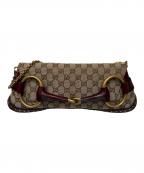 GUCCIグッチ）の古着「ホースビット チェーンショルダーバッグ」｜ボルドー×ベージュ