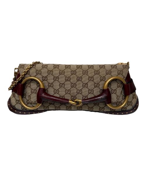 GUCCI（グッチ）GUCCI (グッチ) ホースビット チェーンショルダーバッグ ボルドー×ベージュの古着・服飾アイテム