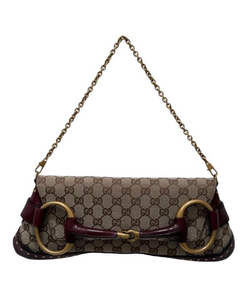 GUCCI（グッチ）GUCCI (グッチ) ホースビット チェーンショルダーバッグ ボルドー×ベージュの古着・服飾アイテム