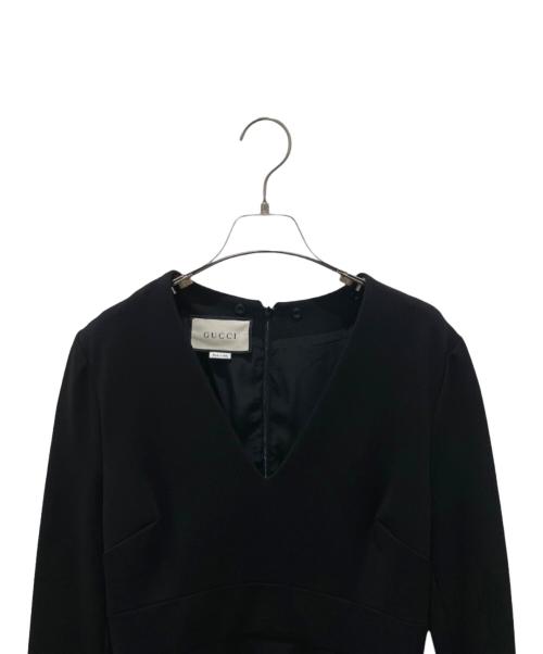 GUCCI（グッチ）GUCCI (グッチ) Vネック長袖ワンピース ブラック サイズ:Mの古着・服飾アイテム
