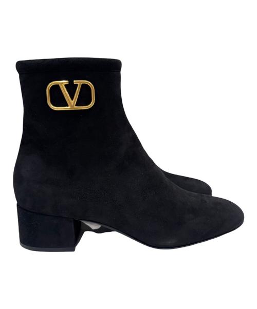 VALENTINO（ヴァレンティノ）VALENTINO (ヴァレンティノ) ロゴスウェードブーツ ブラック サイズ:37の古着・服飾アイテム