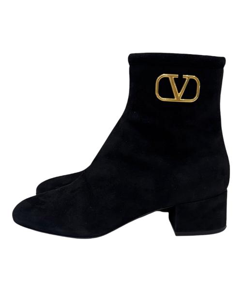 VALENTINO（ヴァレンティノ）VALENTINO (ヴァレンティノ) ロゴスウェードブーツ ブラック サイズ:37の古着・服飾アイテム