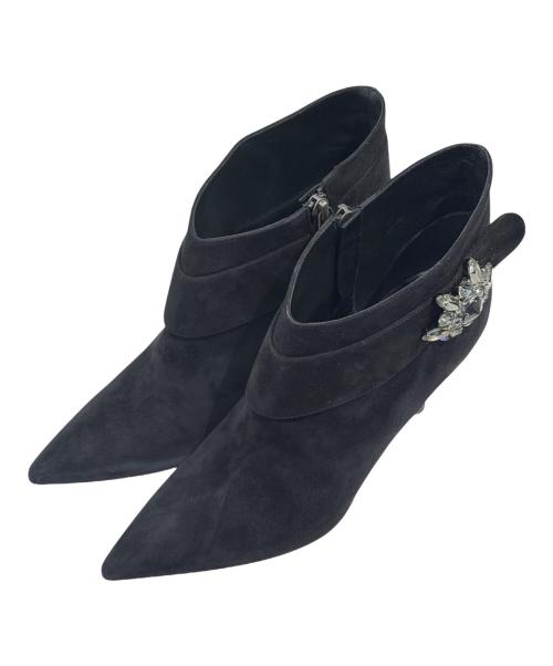 Manolo Blahnik（マノロ ブラニク）Manolo Blahnik (マノロ ブラニク) DANKA ビジュー付きヒールブーツ ブラック サイズ:37の古着・服飾アイテム
