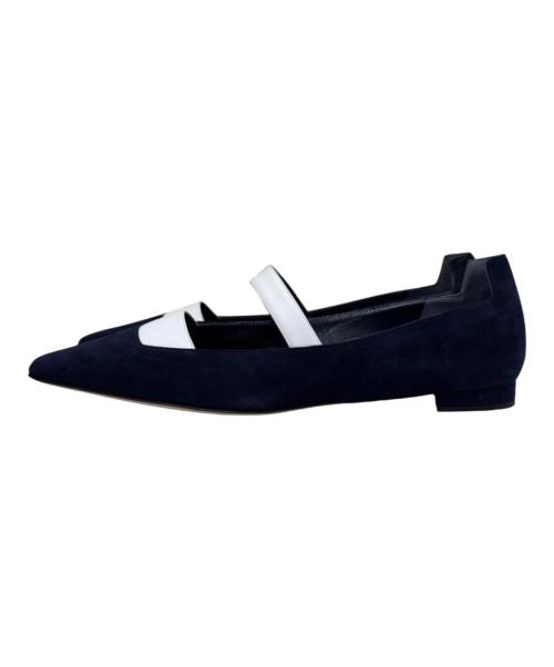 Manolo Blahnik（マノロ ブラニク）Manolo Blahnik (マノロ ブラニク) フラットパンプス ネイビー サイズ:37.5の古着・服飾アイテム