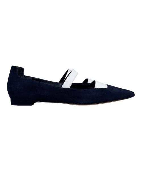 Manolo Blahnik（マノロ ブラニク）Manolo Blahnik (マノロ ブラニク) フラットパンプス ネイビー サイズ:37.5の古着・服飾アイテム