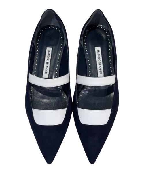 Manolo Blahnik（マノロ ブラニク）Manolo Blahnik (マノロ ブラニク) フラットパンプス ネイビー サイズ:37.5の古着・服飾アイテム