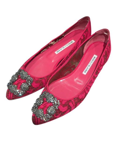 Manolo Blahnik（マノロ ブラニク）Manolo Blahnik (マノロ ブラニク) HANGISI フラットパンプス ショッキングピンク サイズ:38の古着・服飾アイテム