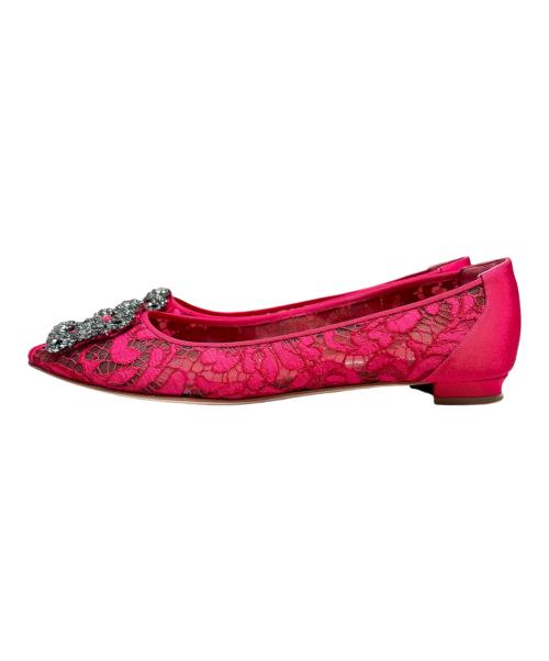Manolo Blahnik（マノロ ブラニク）Manolo Blahnik (マノロ ブラニク) HANGISI フラットパンプス ショッキングピンク サイズ:38の古着・服飾アイテム