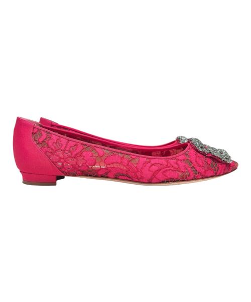Manolo Blahnik（マノロ ブラニク）Manolo Blahnik (マノロ ブラニク) HANGISI フラットパンプス ショッキングピンク サイズ:38の古着・服飾アイテム