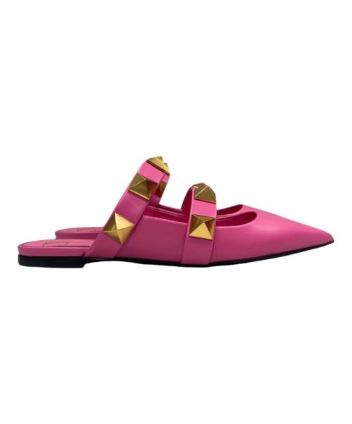 VALENTINO（ヴァレンティノ）VALENTINO (ヴァレンティノ) ロマンスタッズ フラット ミュール（Roman Stud Flat Mules） ピンク サイズ:371/2の古着・服飾アイテム