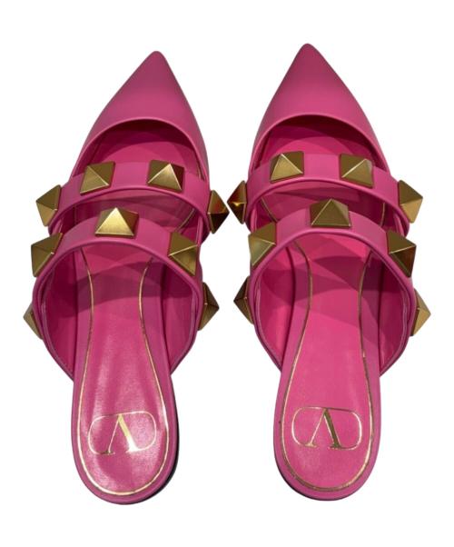 VALENTINO（ヴァレンティノ）VALENTINO (ヴァレンティノ) ロマンスタッズ フラット ミュール（Roman Stud Flat Mules） ピンク サイズ:371/2の古着・服飾アイテム