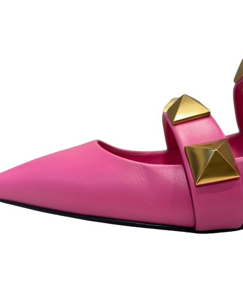 VALENTINO（ヴァレンティノ）VALENTINO (ヴァレンティノ) ロマンスタッズ フラット ミュール（Roman Stud Flat Mules） ピンク サイズ:371/2の古着・服飾アイテム