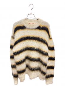 MARNI（マルニ）の古着「ブラッシュドモヘアボーダーニット」｜ホワイト