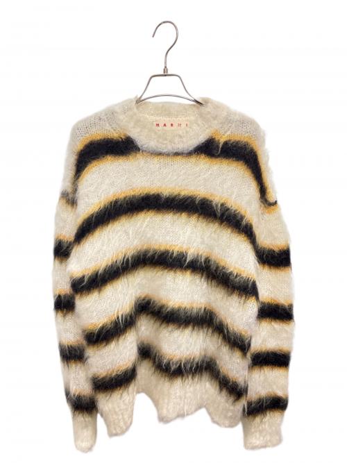 MARNI（マルニ）MARNI (マルニ) ブラッシュドモヘアボーダーニット ホワイト サイズ:44の古着・服飾アイテム
