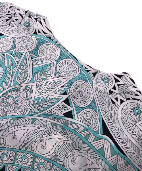 HERMES（エルメス）HERMES (エルメス) 総柄シルクデザインブラウス スカイブルー×ホワイト サイズ:34の古着・服飾アイテム