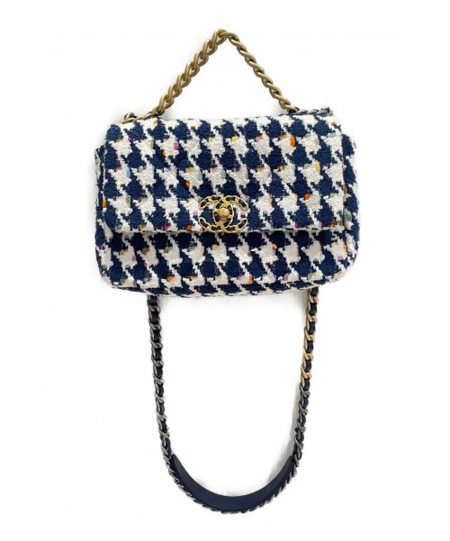 CHANEL（シャネル）CHANEL (シャネル) CHANEL19ツイードバッグ ホワイト×ネイビー サイズ:-の古着・服飾アイテム