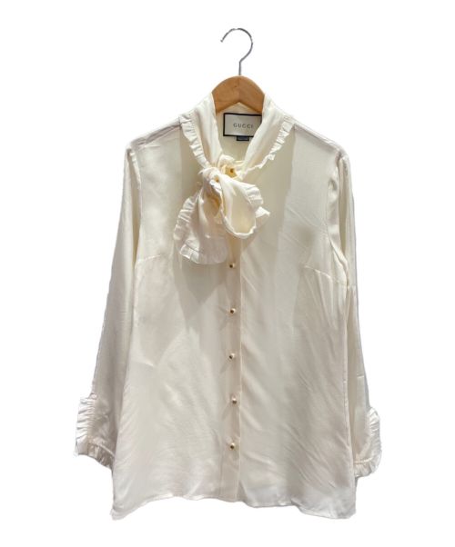 GUCCI（グッチ）GUCCI (グッチ) シルクボウタイブラウス ホワイト サイズ:38の古着・服飾アイテム