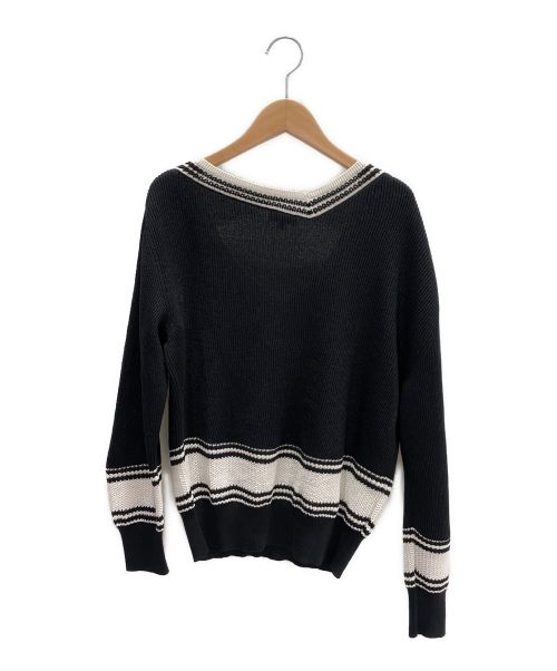 CHANEL（シャネル）CHANEL (シャネル) アシンメトリーVネックニット ホワイト×ブラック サイズ:36の古着・服飾アイテム