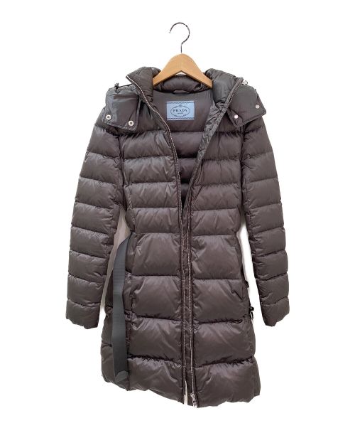 PRADA（プラダ）PRADA (プラダ) ベルト付ハーフダウンコート ライトグレー サイズ:40の古着・服飾アイテム