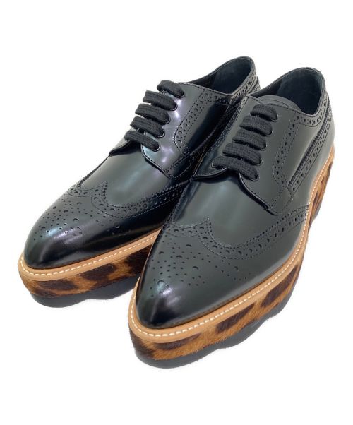 PRADA（プラダ）PRADA (プラダ) ハラコソールウィングチップシューズ ブラック サイズ:38の古着・服飾アイテム