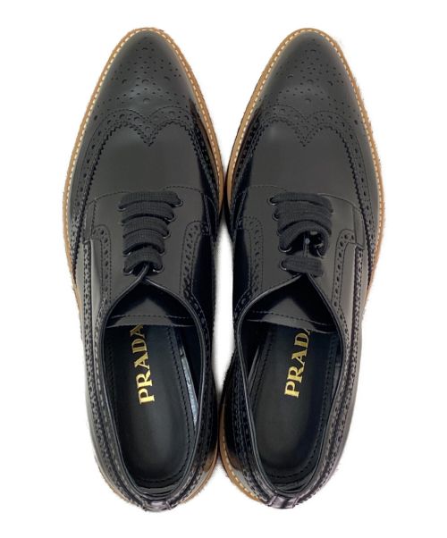 PRADA（プラダ）PRADA (プラダ) ハラコソールウィングチップシューズ ブラック サイズ:38の古着・服飾アイテム