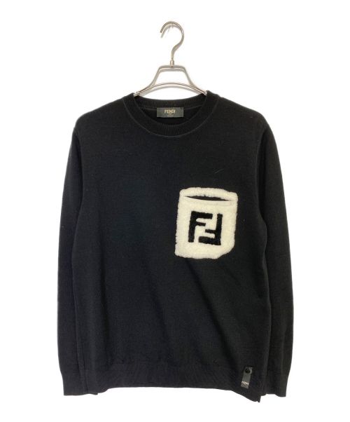 FENDI（フェンディ）FENDI (フェンディ) ポケットFFロゴボアクルーネックニット ブラック サイズ:52の古着・服飾アイテム